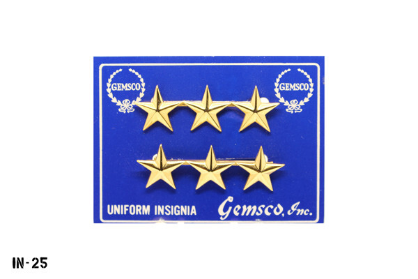 PAIR Lieutenant General ~ 3 Star Pins ~ Gold Tone ~ Gemsco USA ~ NEW