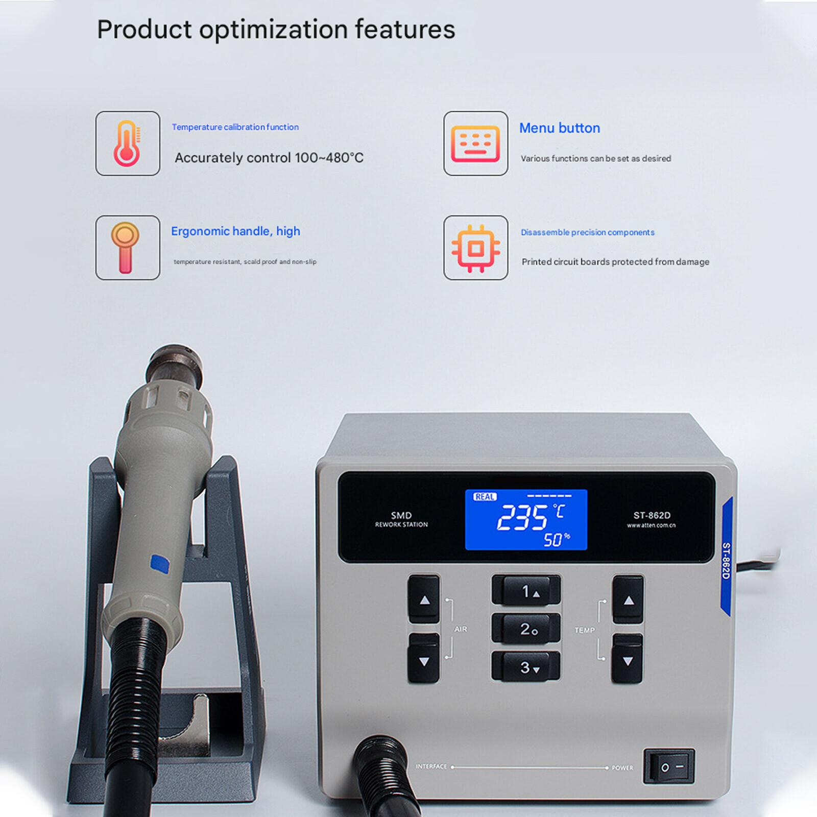 ATTEN St-862D 1000W Hot Air Digital Display Desoldering  Rework Station