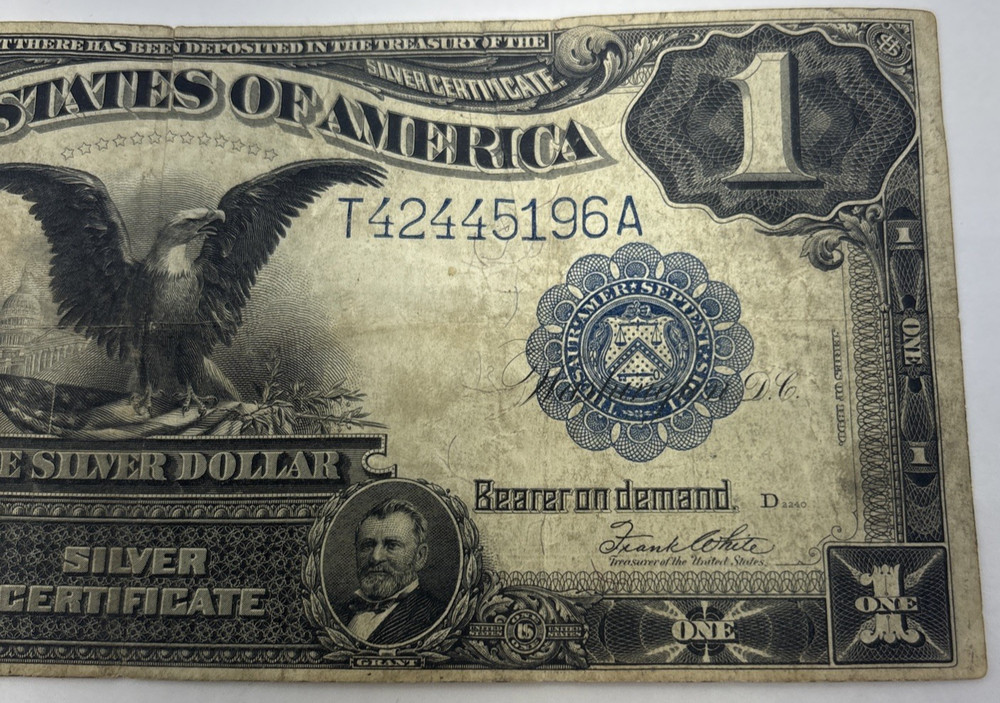 1899 Large One Dollar Silver Certificate Black Eagle Bank Note Circulated