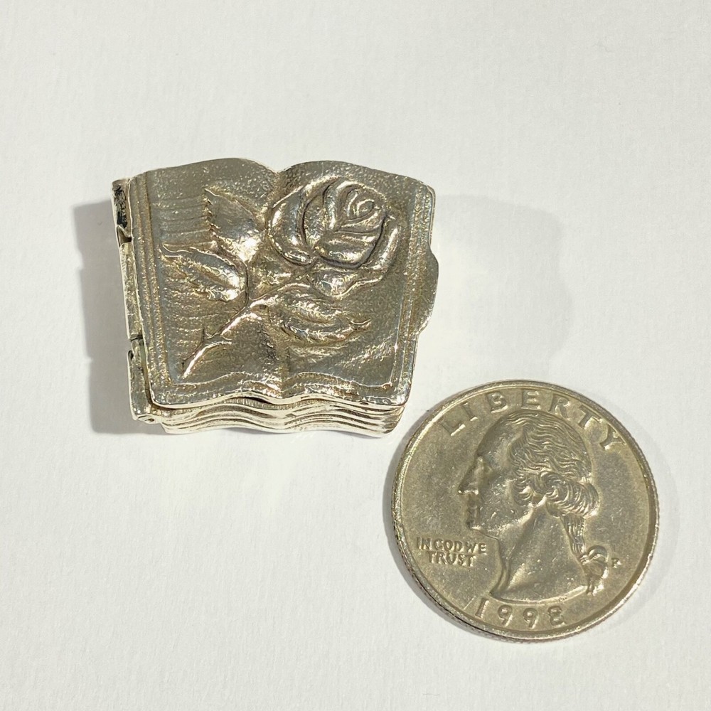 Vintage Solid Silver Italian book shape Pill Box, Hallmarked