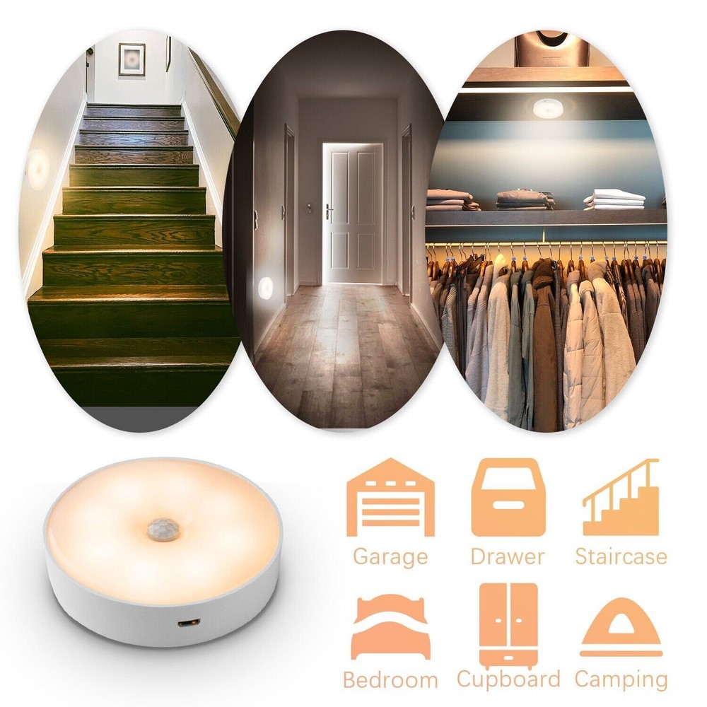 3PCS LED Motion Sensor Under Cabinet Closet Light USB Rechargeable Kitchen Lamp