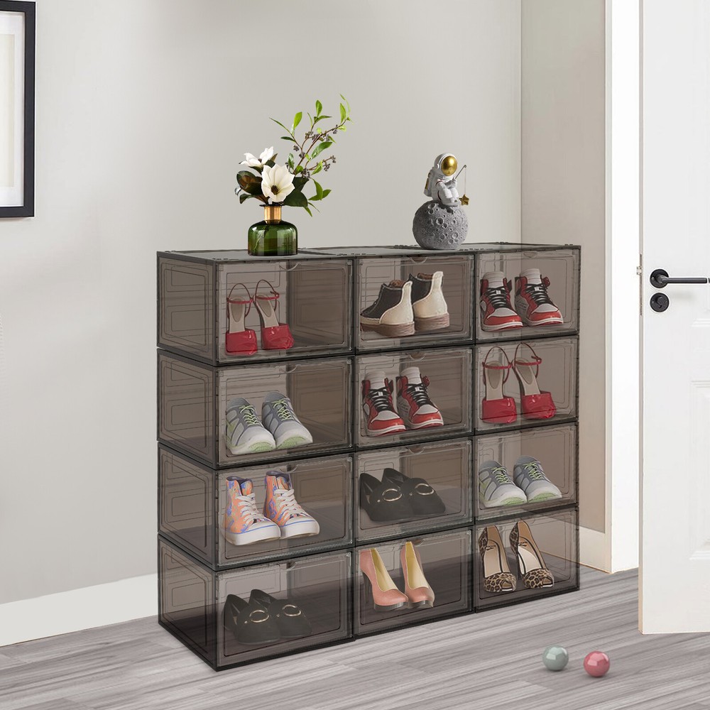 12 Pcs Shoe Storage Box Stackable Shoe Boxes Free Standing Shoe Organizer Case