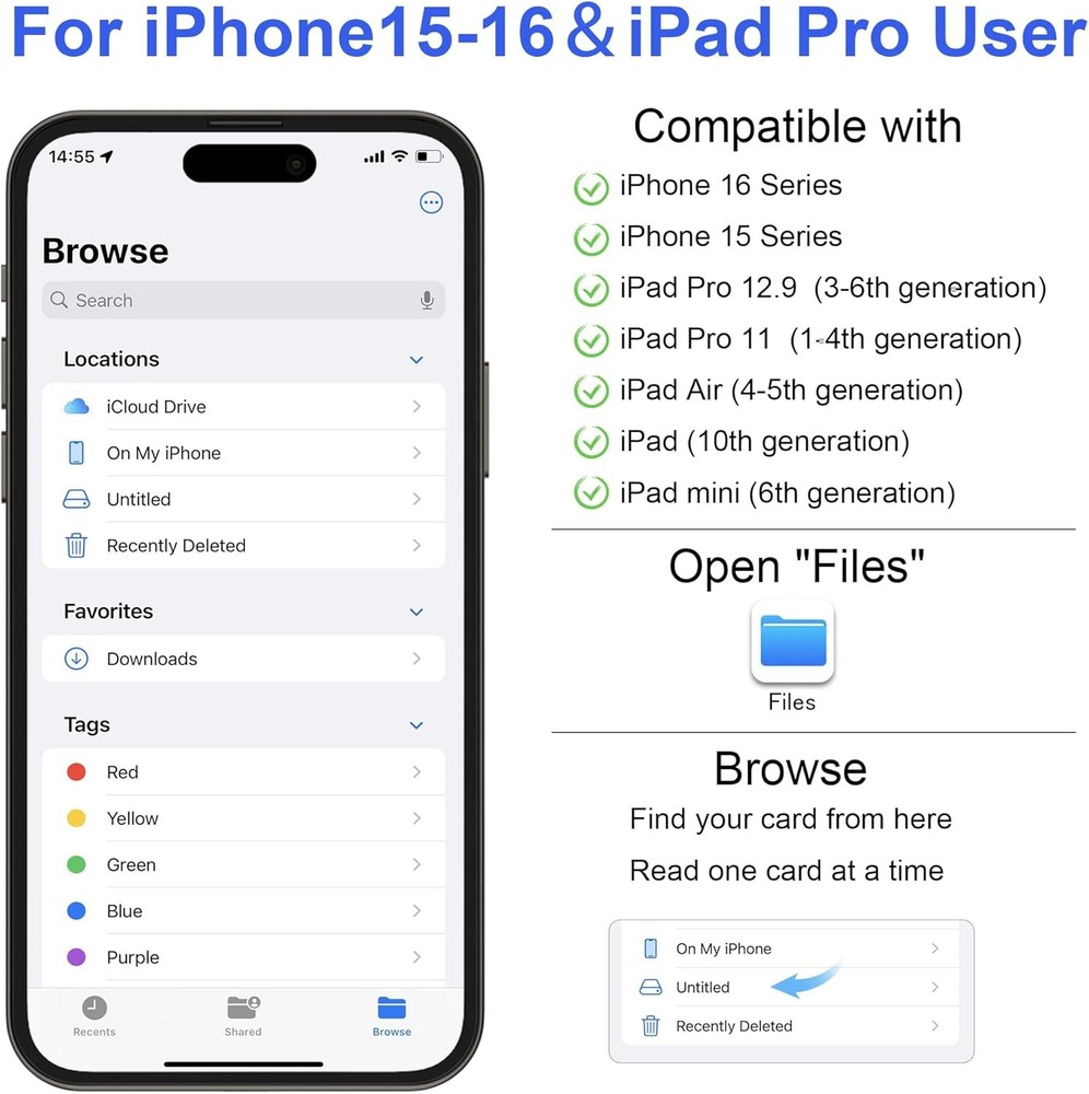 SD Card Reader for iPhone iPad USB Camera Adapter MicroSD TF Plug Play
