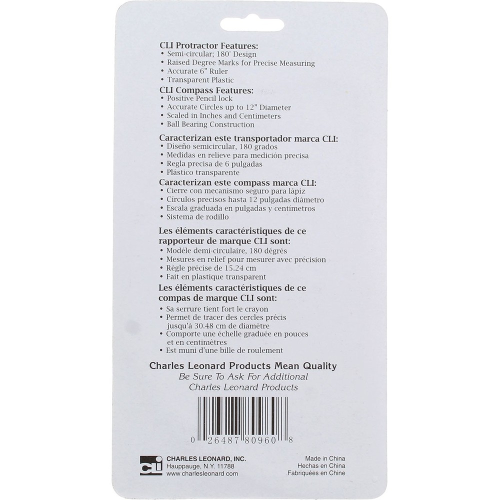 3 Pack Charles Leonard Compass/Protractor 2.1 oz