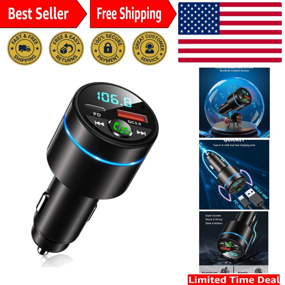 FM Transmitter for Car Bluetooth 5.3, [All-Metal] PD 30W & QC3.0 18W Fast Car...
