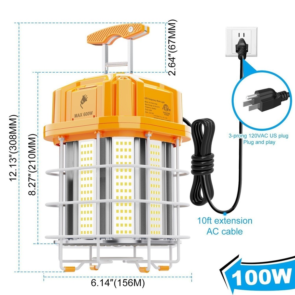 100W LED Temporary Work Light Industrial Constructions Hanging Lamp Linkable ETL