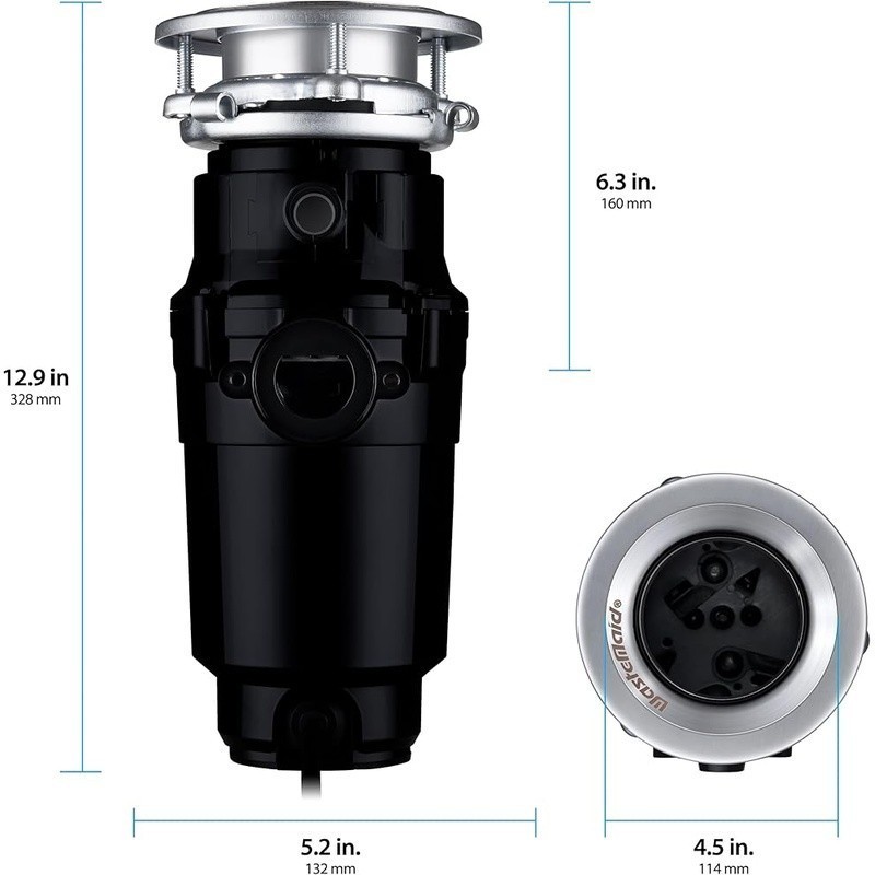 Compact 1/2 HP Garbage Disposal Continuous Feed Torque Master Grinding System US