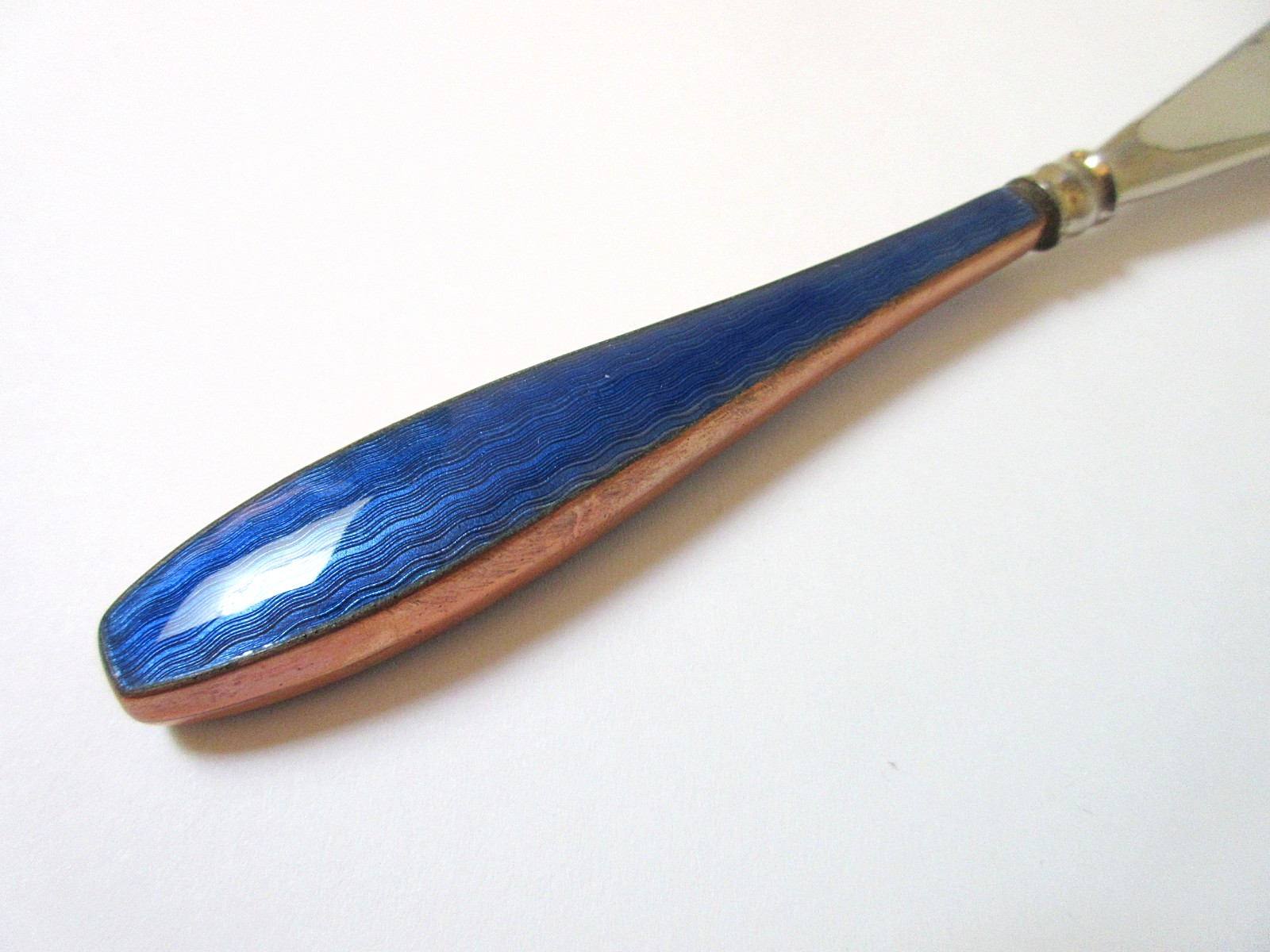Antique Shoe Horn Sapphire Blue Guilloche Enamel