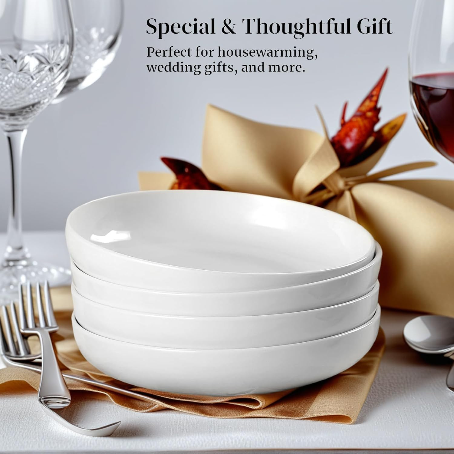 7 Pack Porcelain Pasta Bowls Ceramic , Large Serving Bowl, Wide and Shallow, Set