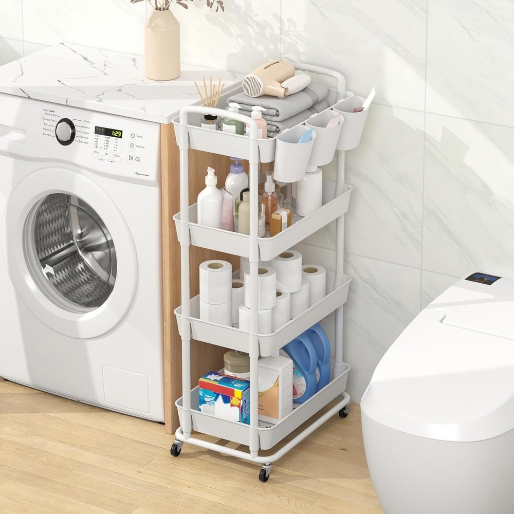 Compact 4-Tier Utility Rolling Cart with Lockable Wheels for Easy Mobility