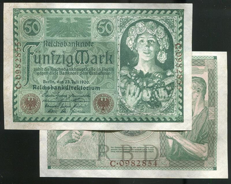 GERMANY，P68，50-MARK，1920，UNC