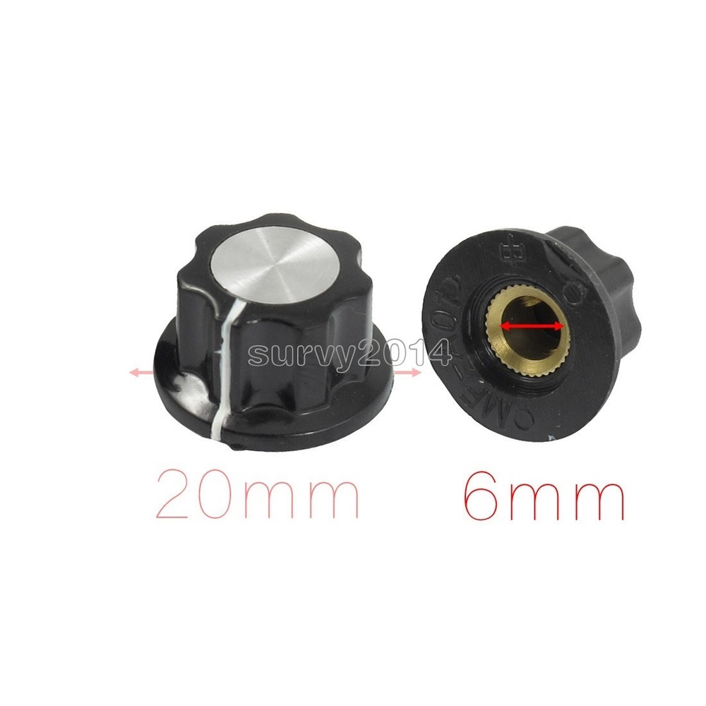 20pcs Adjustable Turn 16mm Top 6mm Shaft Insert Dia Potentiometer Rotary Knobs