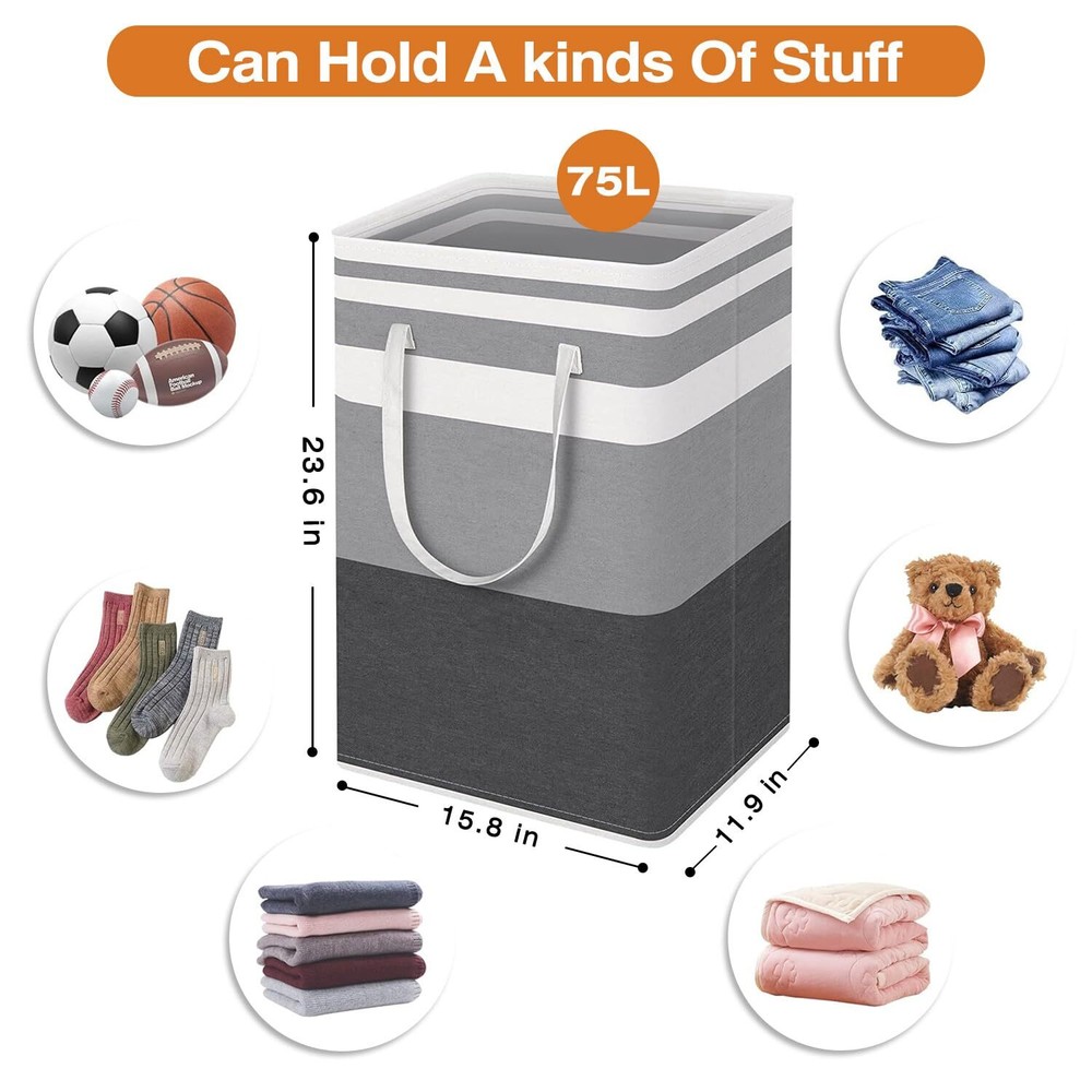 2-Pack Large Collapsible Laundry Baskets - 75L Freestanding Waterproof Hamper...