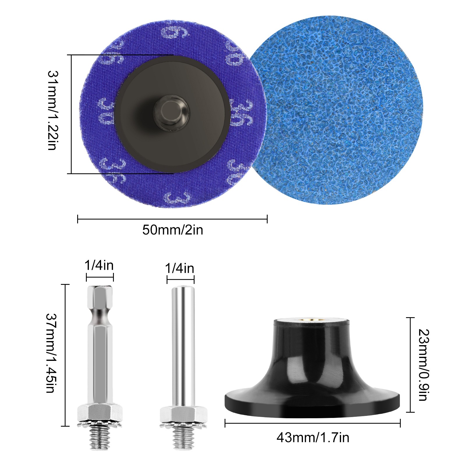 52PCS 2 inch 36 Grit Zirconia Roll Lock Die Grinder Quick Change Sanding Discs