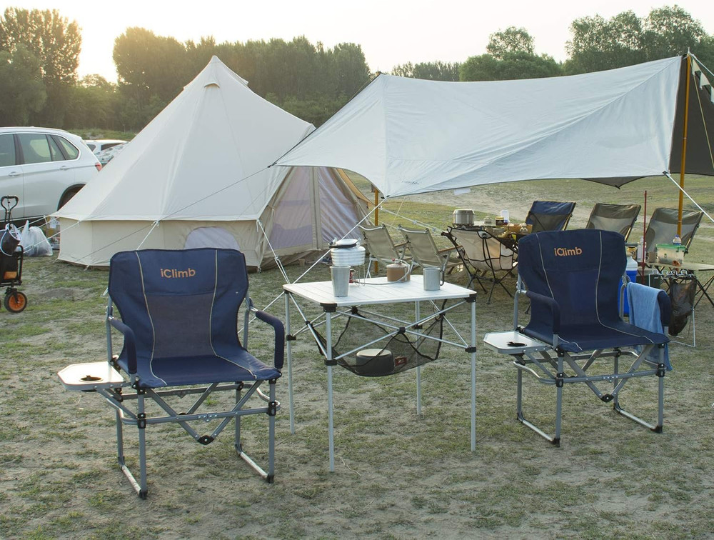 Heavy Duty Compact Camping Folding Mesh Chair with Side Table and Handle