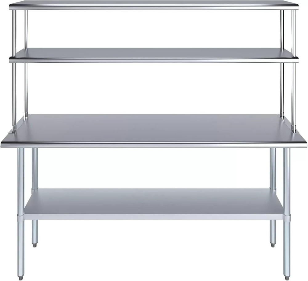 Kitchen Prep Stainless Steel Table w/ Double Overshelf, NSF Certified