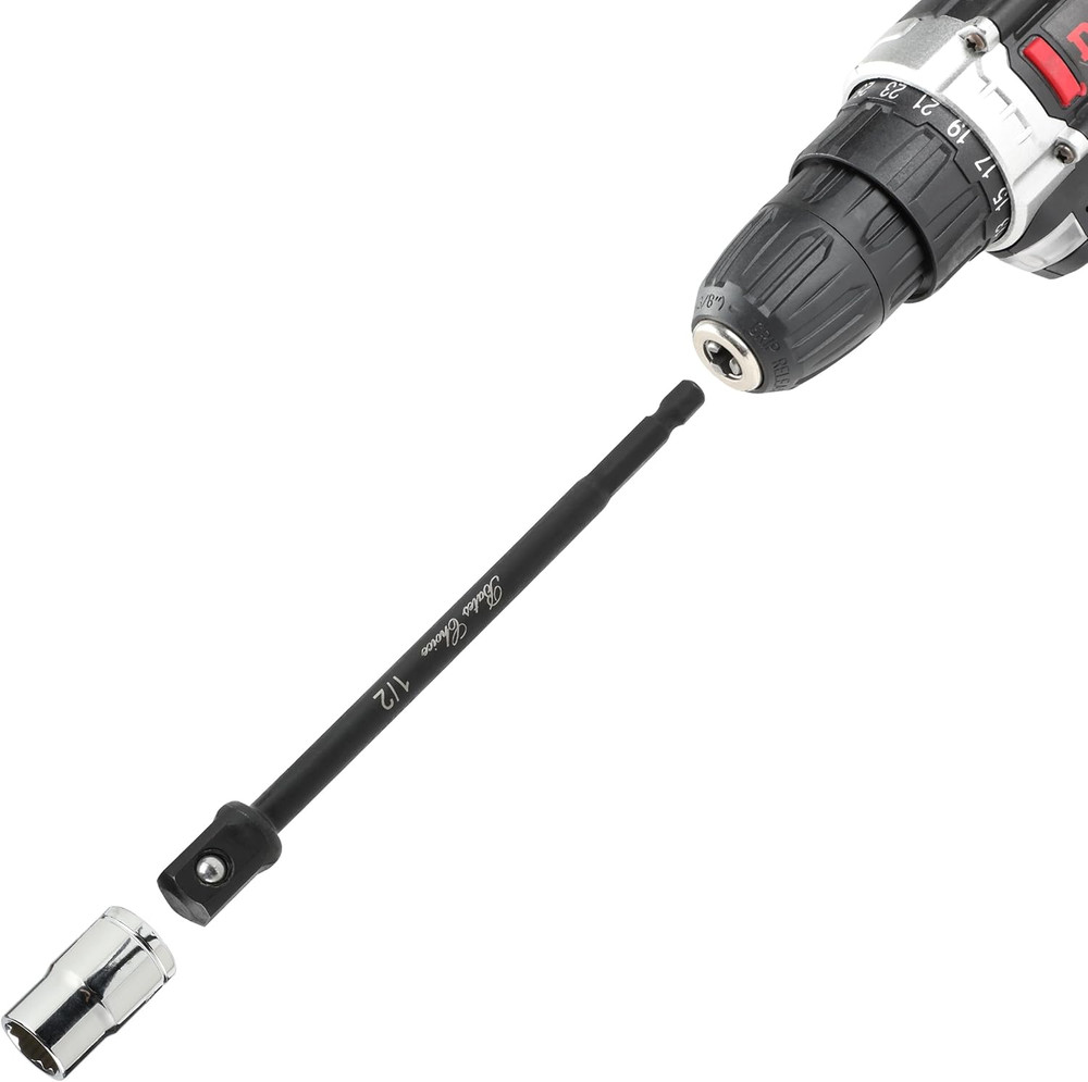 3Pcs Impact Socket Adapter Set 6" Drill Socket Adapter 1/4", 3/8",1/2" Hex Shank