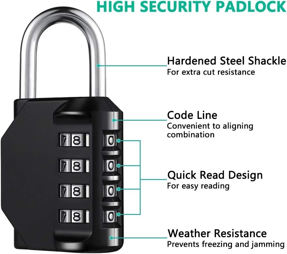 Heavy Duty Resettable 4-Digit Combination Lock for Gym Lockers & More - 2 Pack