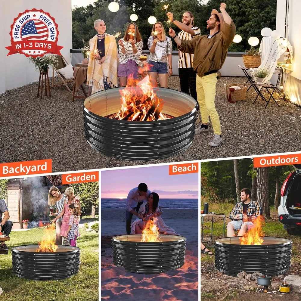 YSEJOMP 48 Inch Round Galvanized Fire Pit Ring/Fire Ring - Foldable and Perfect