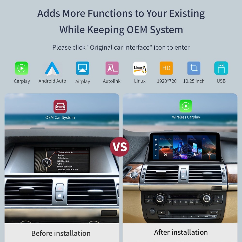 BMW X5 X6 CIC E70 E71 2011-2013 10.25'' Carplay/Android Auto Touchscreen