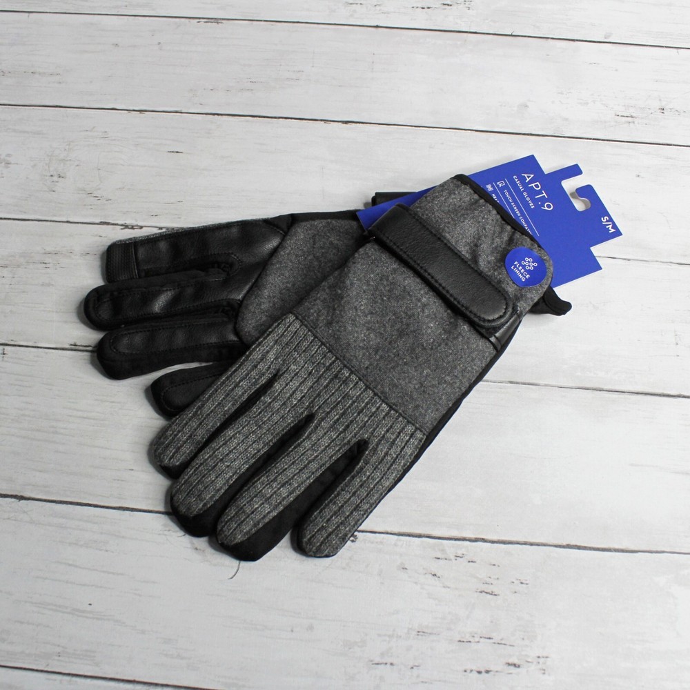 NWT Apt. 9 Men's Wool Blend Winter Gloves Gray Black Size S M