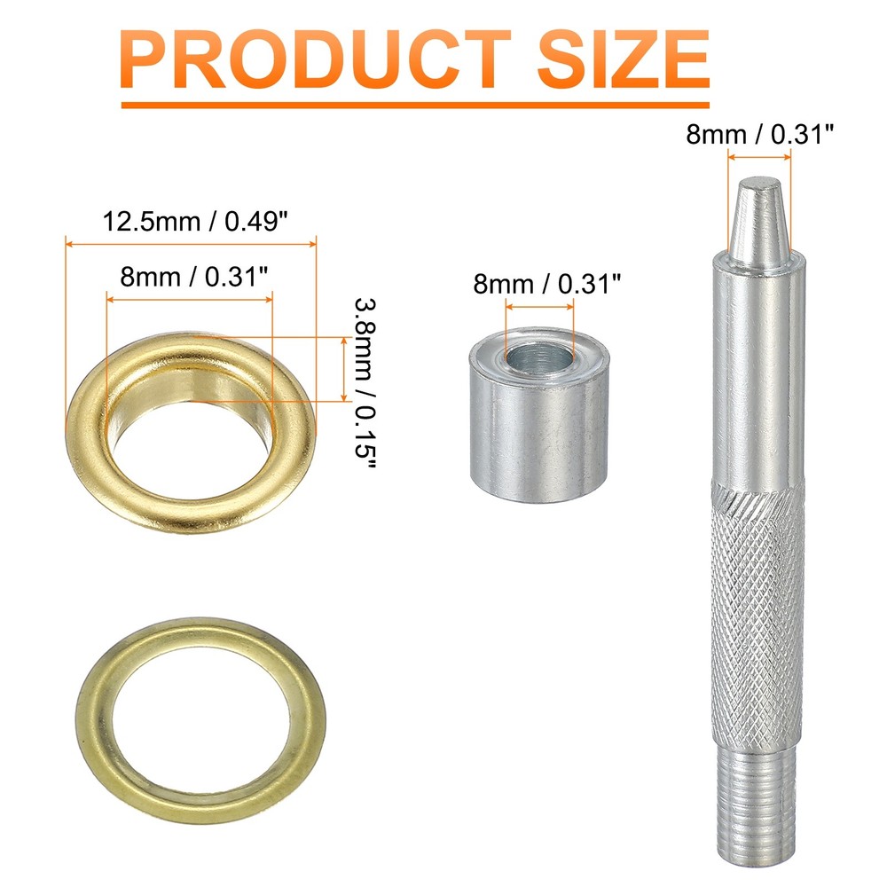 20Set Grommets Eyelets Kit 8mm Copper Eyelets with Setting Tool Gold