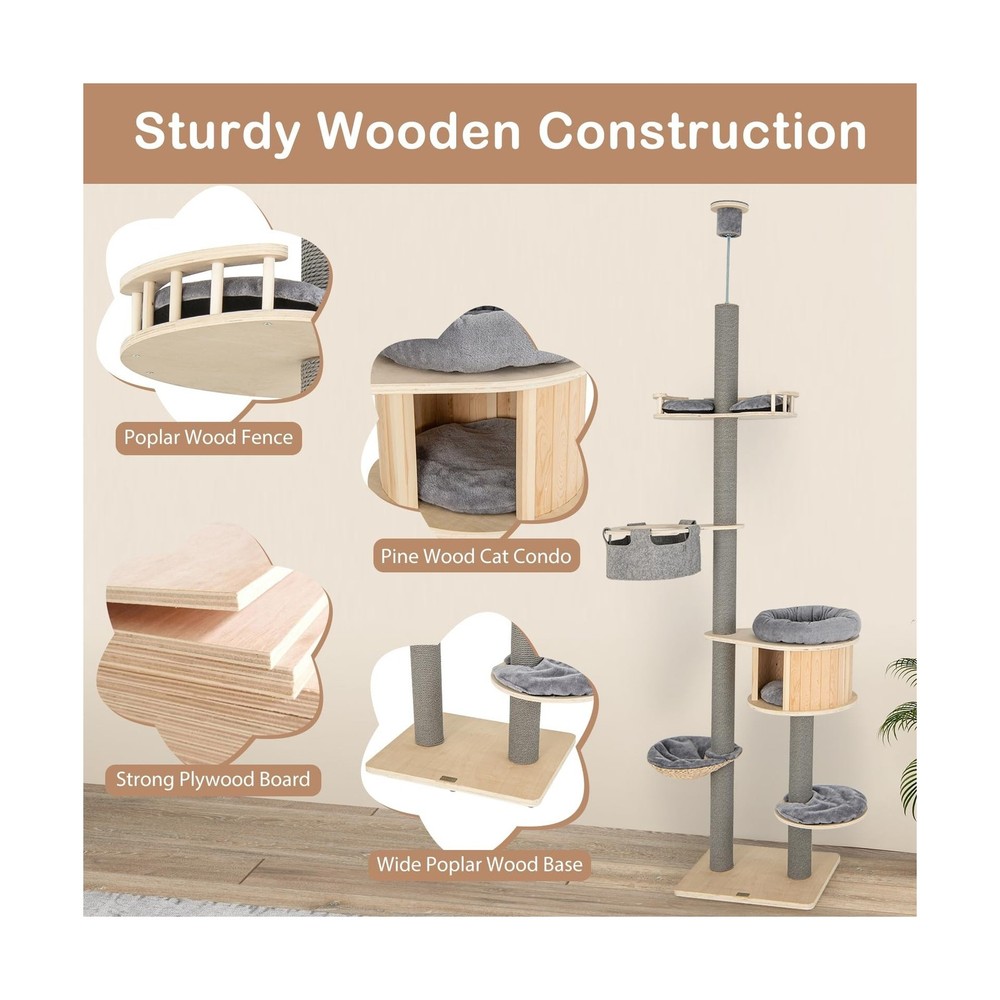 PETSITE Floor to Ceiling Cat Tree, 100-110 inch Height Adjustable, Multi-Leve...