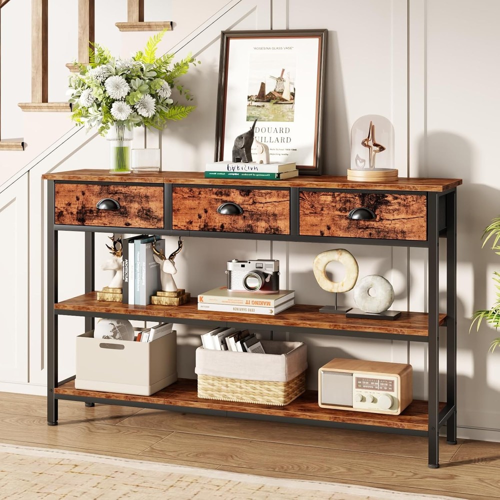 47" Console Sofa Table with 3 Drawers,Entryway Table with 3-Tier Storage Shelves