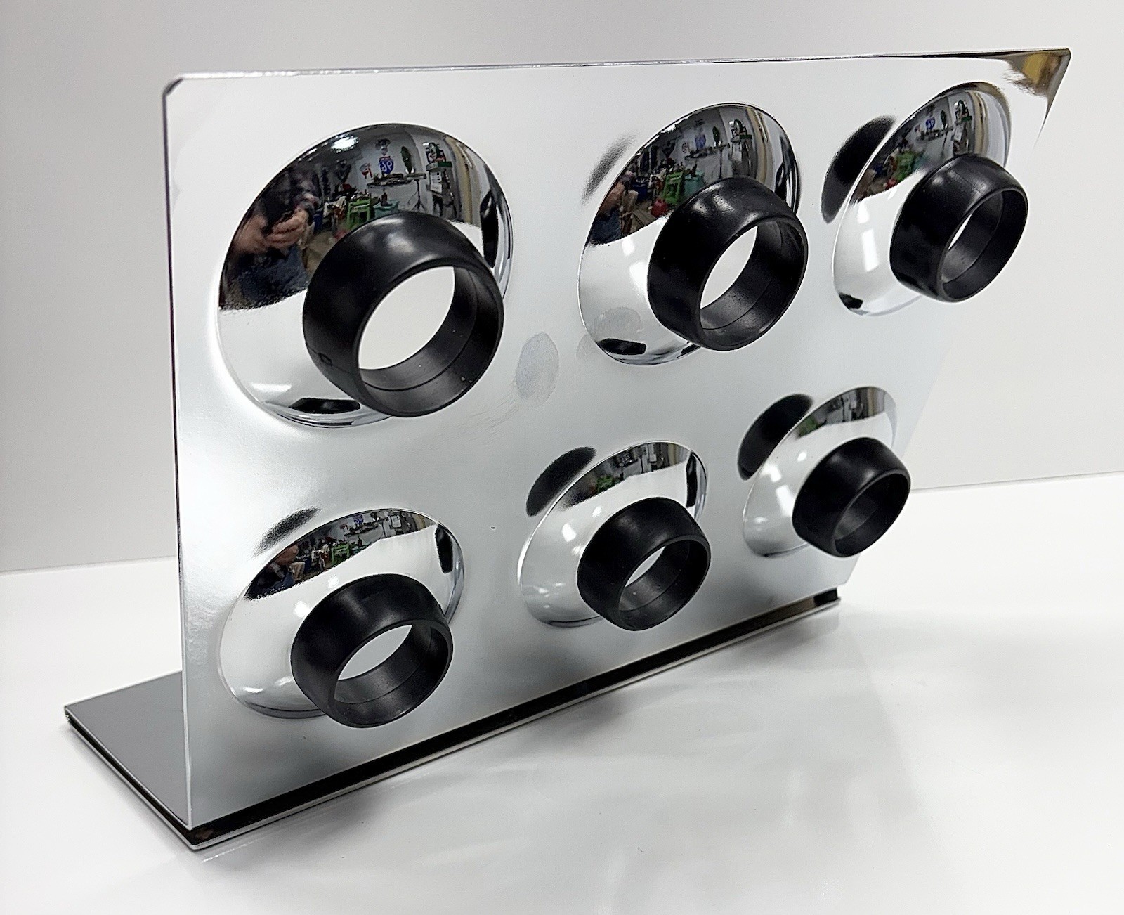 Vintage Mid Century 1960s 70s Geometric Free Floating Chrome Wine Rack Holder