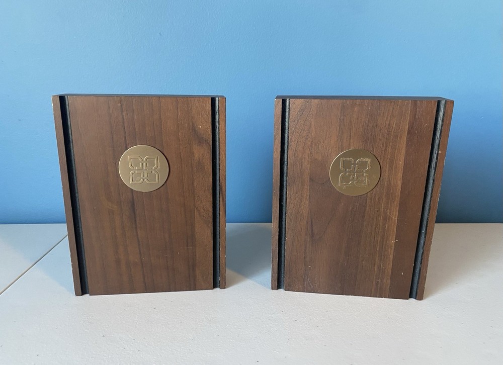 Vintage Jostens Walnut Wooden Bookends