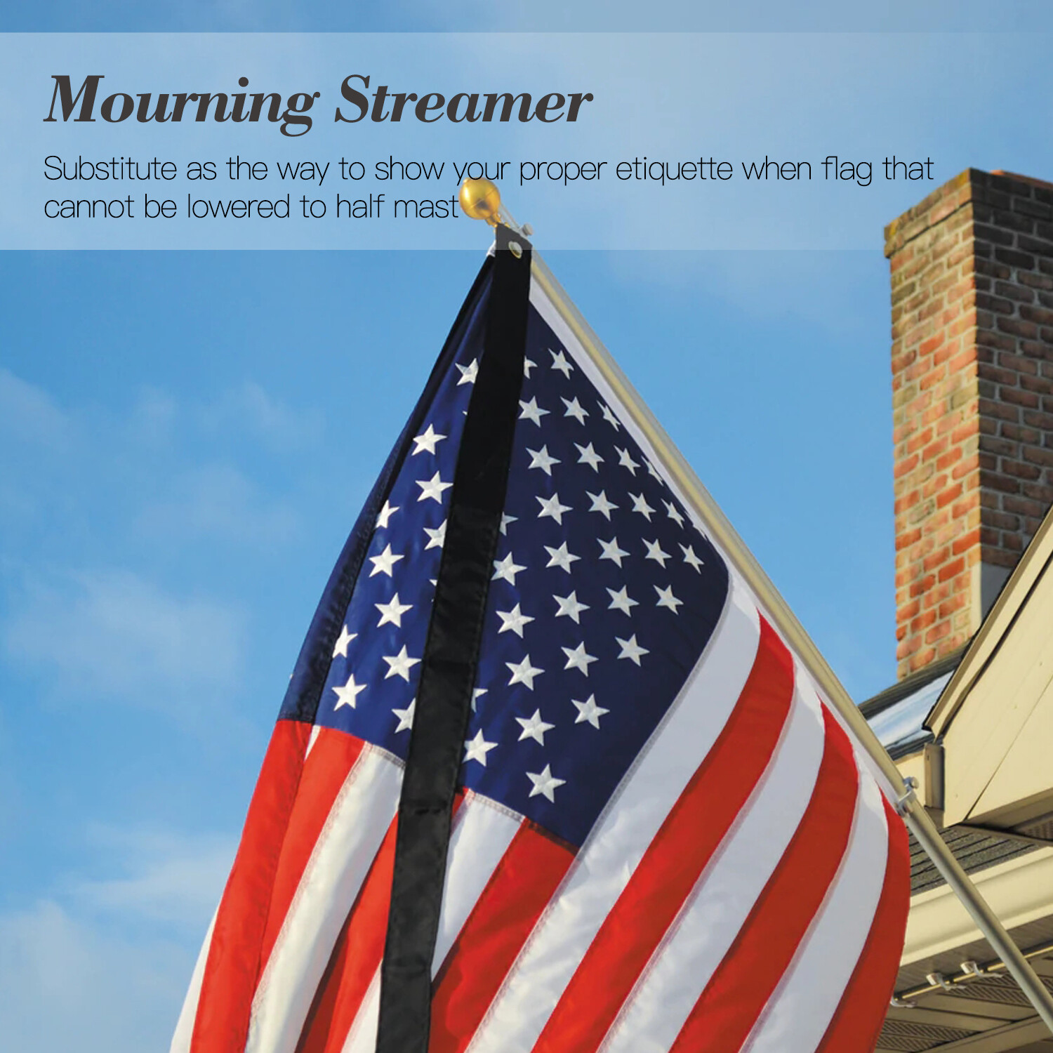 Anley Flag Mourning Streamer - Ideal for 3x5 FT Flag - Half-Mast Mourning Ribbon