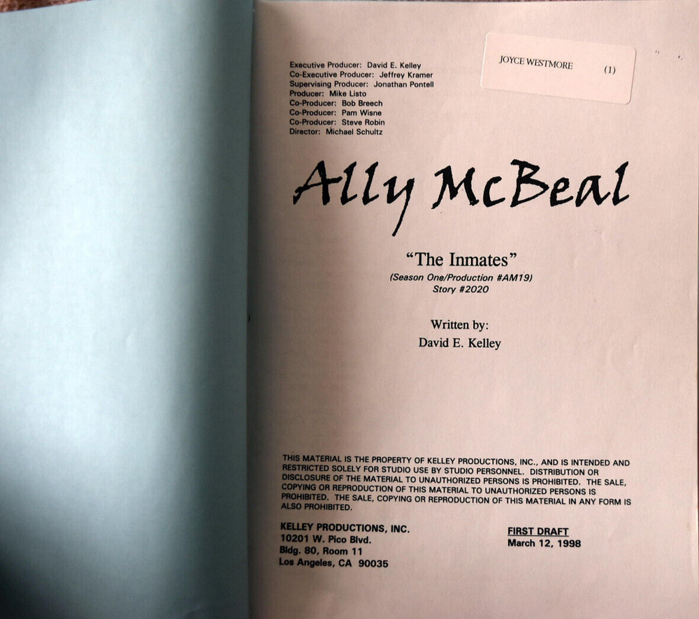 7 Original Ally McBeal Screenplays Scripts Including The Playing Field, Inmates.