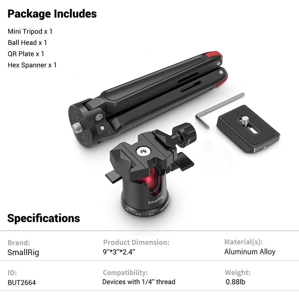 SmallRig Mini Tripod for Camera/ Phone, Desktop Tabletop Tripod with Arca-Type