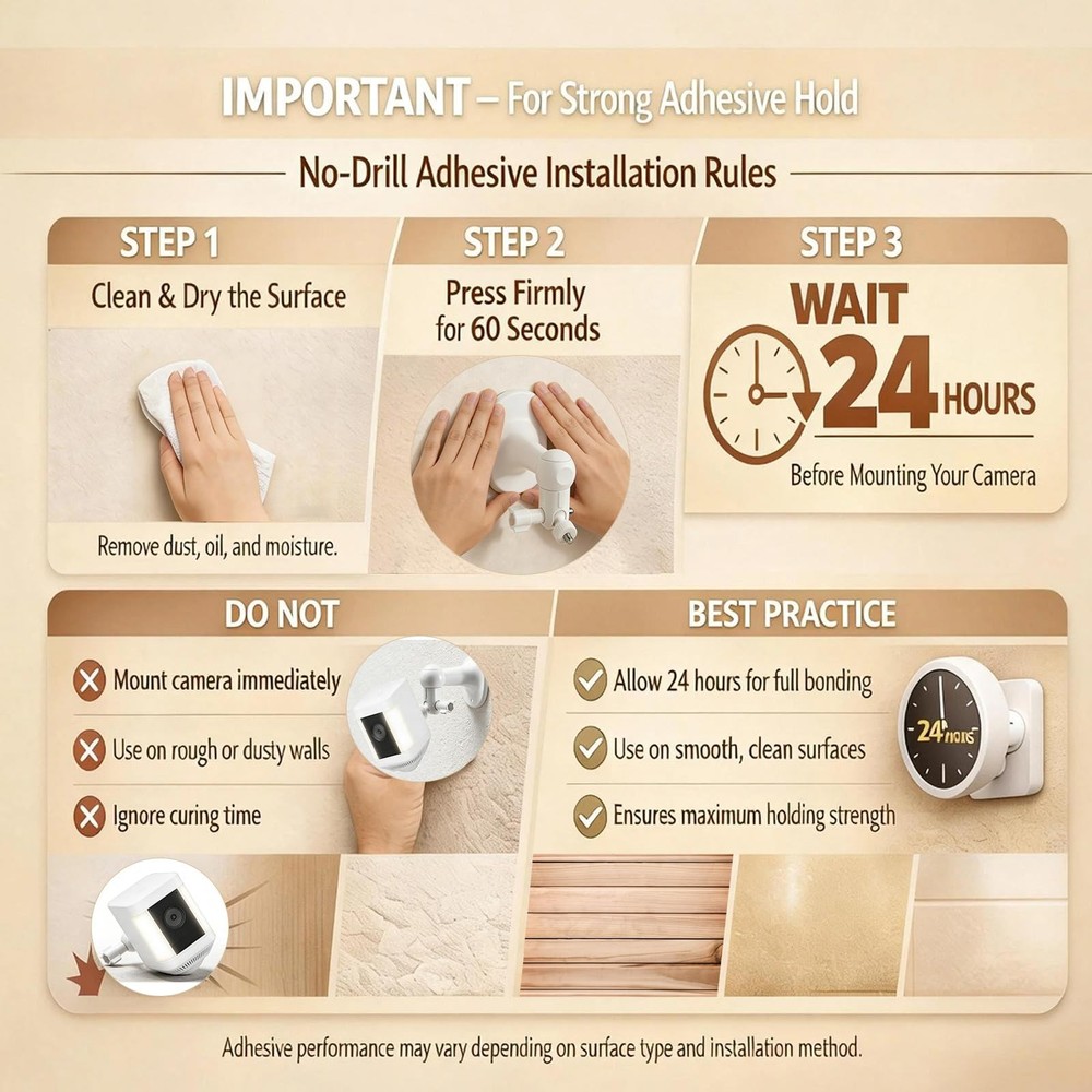 2-in-1 No-Drill & Drillable Wall Mount 2-Pack for Ring Camera, Compatible wit...