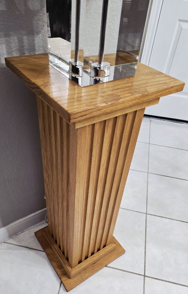 Mid Century Solid Golden Oak Fluted Column Plant/Lamp Stand