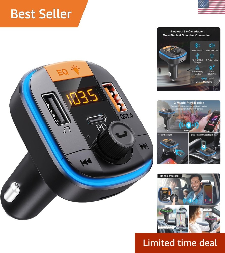 Bluetooth FM Transmitter for Car - PD20W QC3.0 Fast Charge & 7 Color Backlight