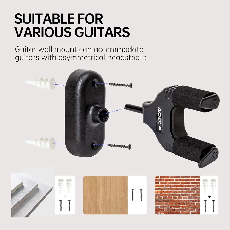 Guitar Wall Mount 3 Pack, Auto Lock Guitar Wall Hanger ,for Acoustic and Elec...