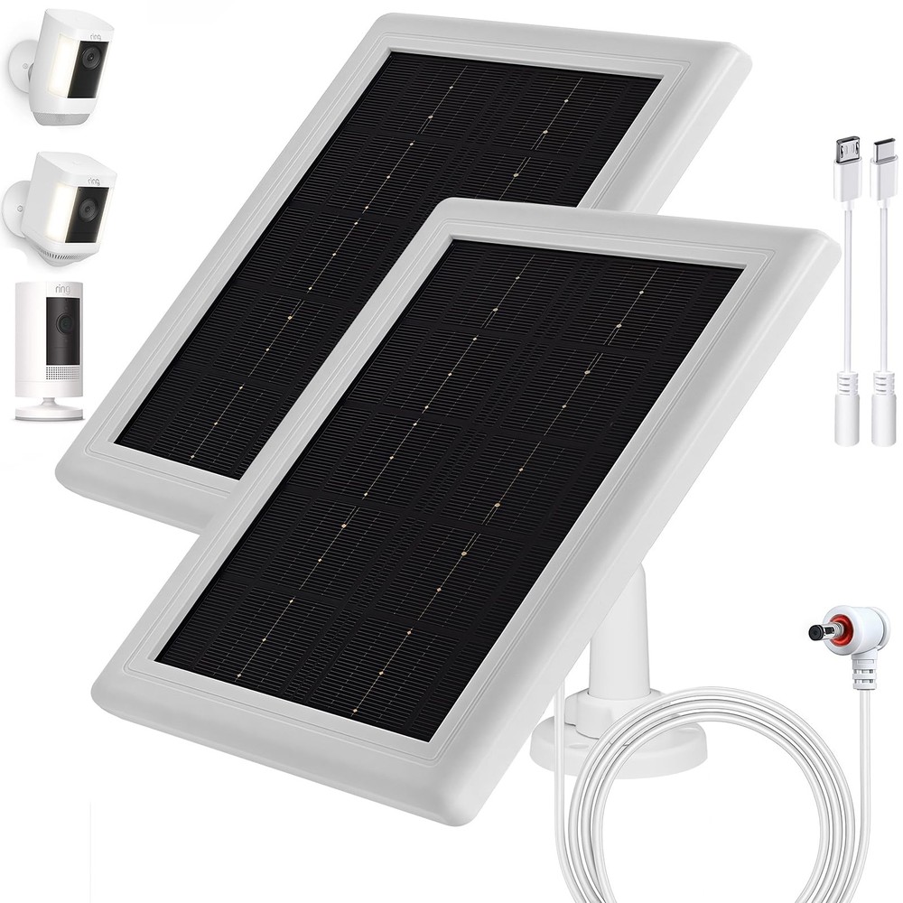 Ring Camera Solar Panel Charger,5W Charger Compatible 2 Pack, 5W White