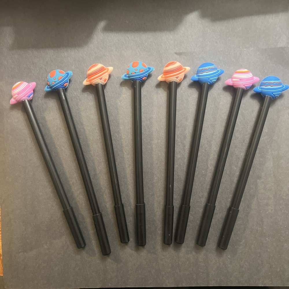 8 Space Planet Themed Black Pens