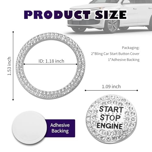 2PCS Bling Push Start Button Cover Sticker,Stylish Car Decor Push to Start