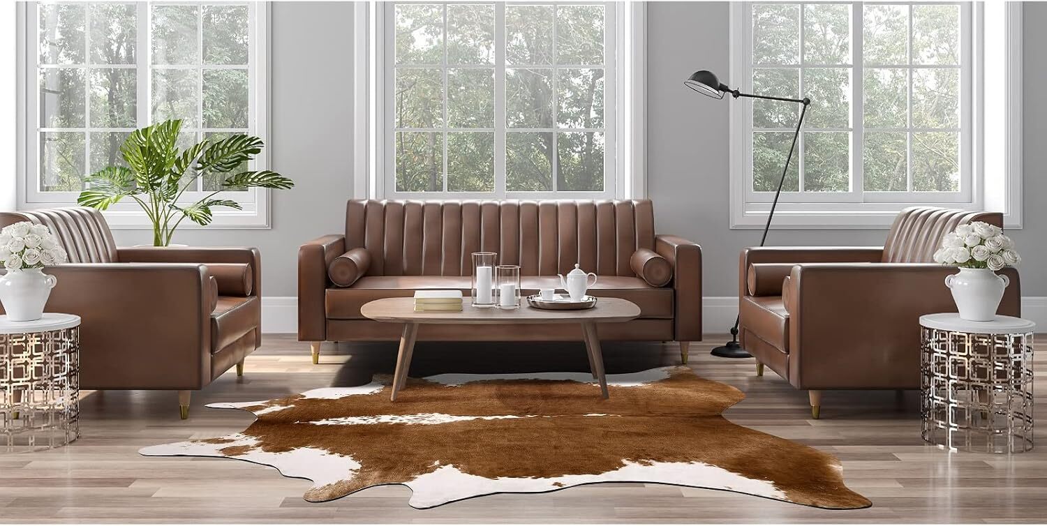 Western Decor Faux Fur Cowhide Rug 4.6 X 5.2 Feet Premium Animal Skin Cow Hide