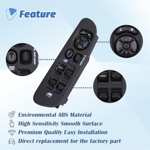 Power Door Window Switch+Bezel Master Control Compatible with 2002-2009 Dodge