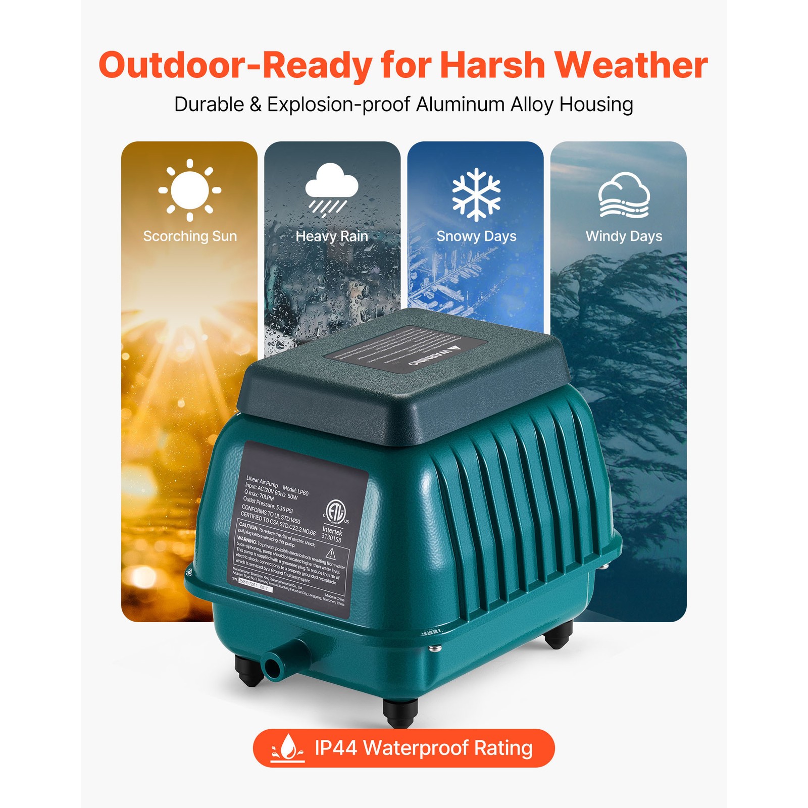 Uimoso Linear Air Pump for Septic Systems & Deep Pond Aeration 1110 GPH Capacity