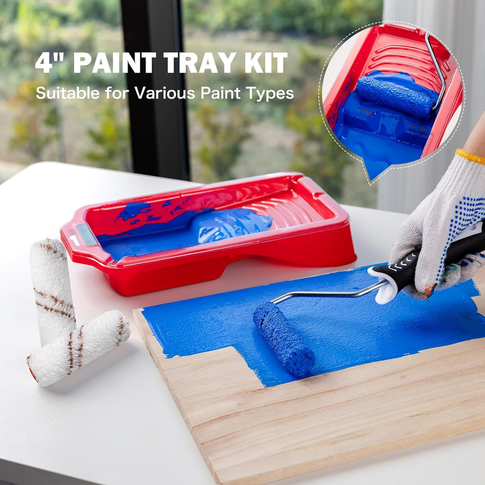 Mini Paint Roller Kit-13 Piece, 4-Inch Microfiber Paint Rollers with Ergonomic H