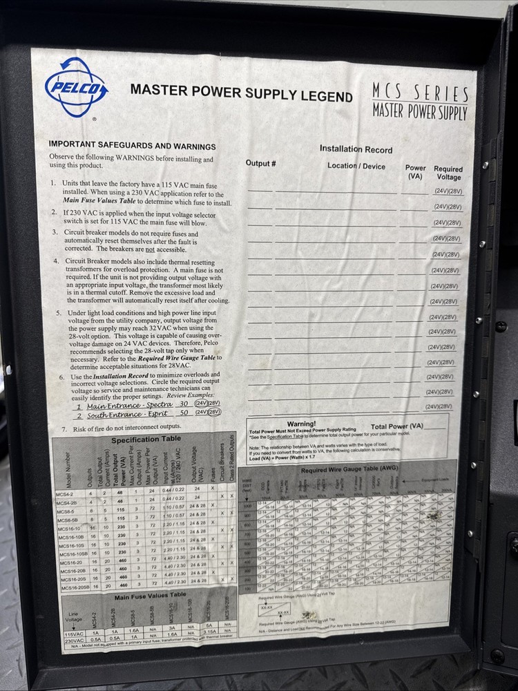 Pelco MCS8-5 Master Power Supply. K-5