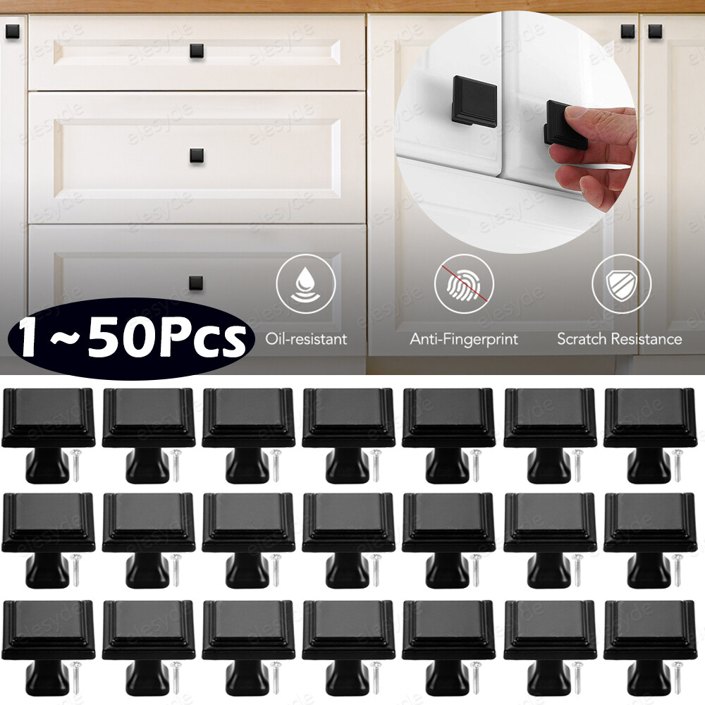 1~50PCS Kitchen Cabinet Knobs Hardware Drawer Cupboard Handle Pulls Black Square