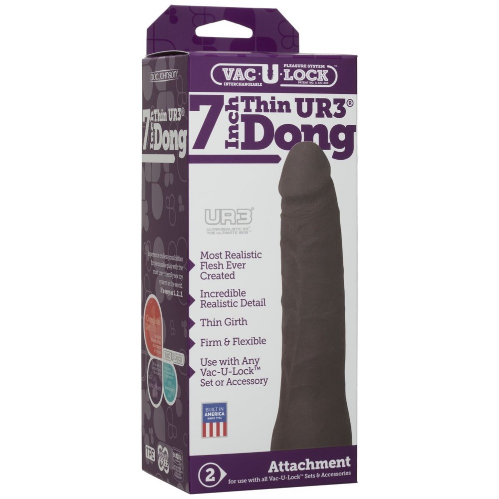 Realistic 7" Thin UR3 Black Dong Dildo Vac-U-Lock Strap-on Attachment Accessory