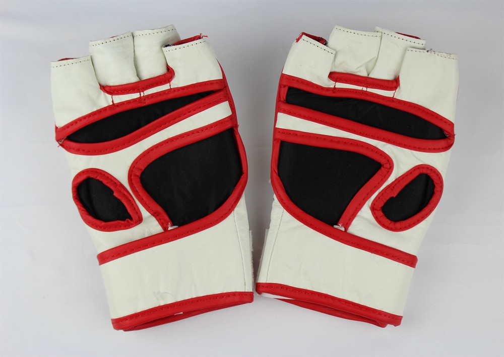 KANKU WHITE LEATHER GRAPPLING MMA GLOVES-BAG TRAINING SPARRING