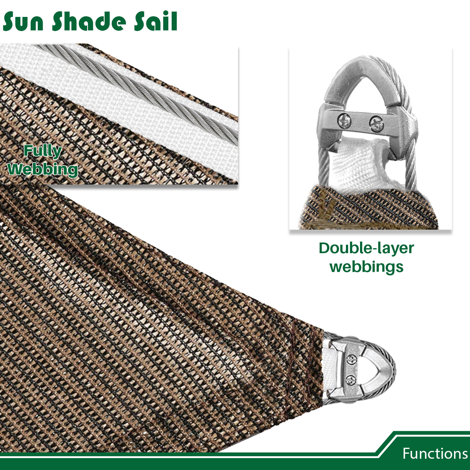 20'x20' Sun Shade Sail w/ Cable UV Block Backyard Deck Garden Pool Cover Outdoor