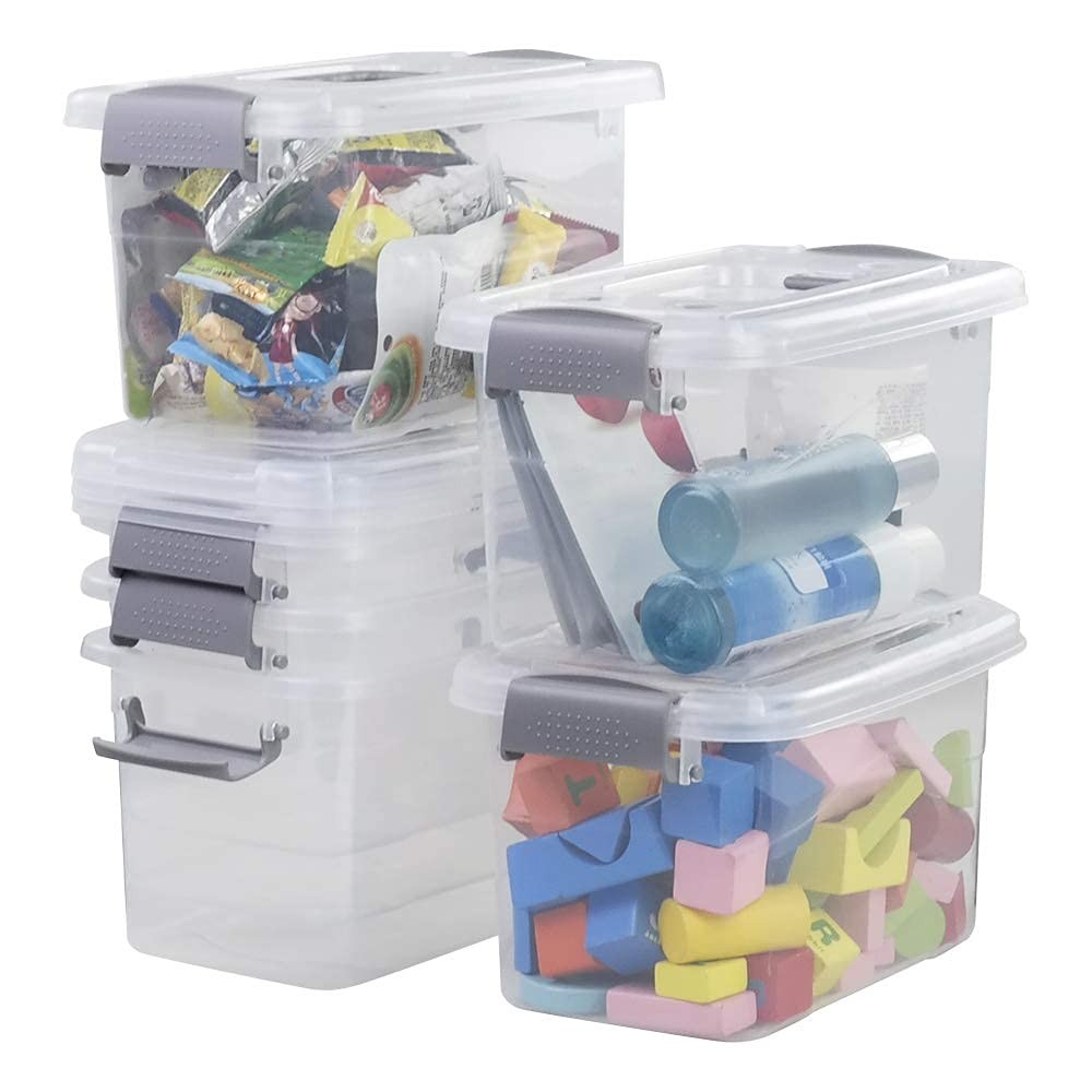 6-Pack Home Storage Bins, Plastic Container, Latching Box with Handle (Grey h...